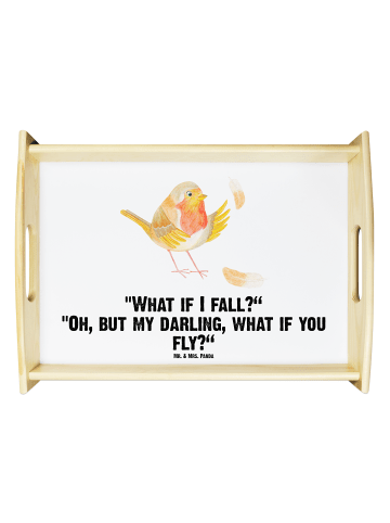 Mr. & Mrs. Panda Holztablett Rotkehlchen Federn mit Spruch in Weiß