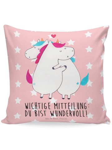 Mr. & Mrs. Panda Sofakissen Einhorn Mitteilung mit Spruch in Rot Pastell