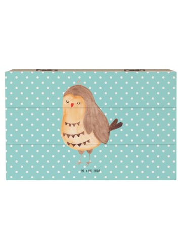 Mr. & Mrs. Panda Holzkiste Eule Zufrieden ohne Spruch in Türkis Pastell