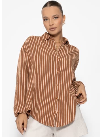 SASSYCLASSY Gestreifte oversize Musselin Bluse in Braun