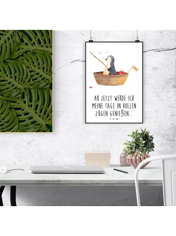 Mr. & Mrs. Panda Poster Pinguin Angelboot mit Spruch in Weiß