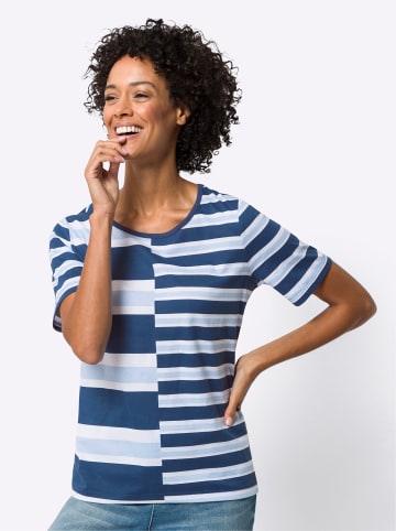 Sieh an! Ringelshirt in weiß-dunkelblau-bedruckt