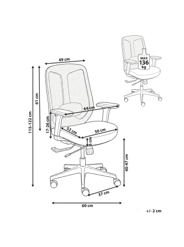Beliani Professioneller Bürostuhl ZELAR in Grau - (W) 64 x (H) 100 x (L) 60 cm