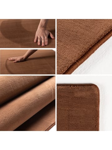 KADIMA DESIGN Teppich Kurzflor Uni-Farbe Microfaser Antirutsch Wohnzimmer waschbar in Braun