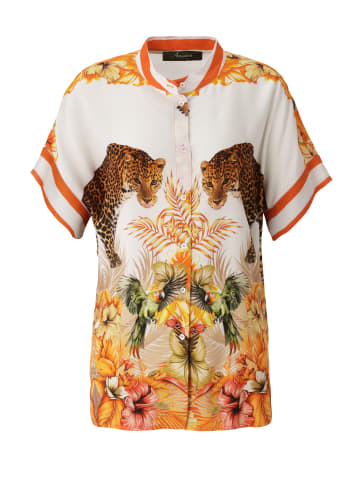 Aniston CASUAL Kurzarmbluse in wollweiß-orange-gelb-rot-rosa-khaki-braun-grün
