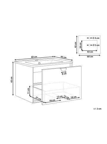Beliani Badezimmerschrank mit Waschbecken BONAIRE in Schwarz/Weiß