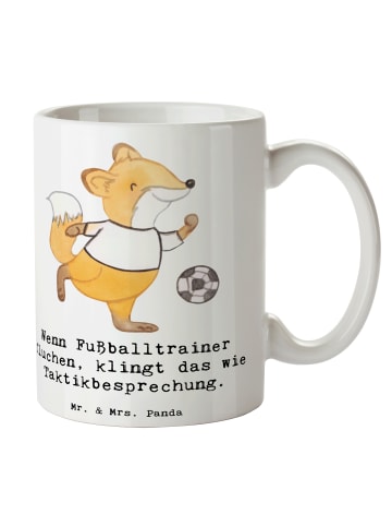 Mr. & Mrs. Panda Kaffeetasse Fußballtrainer Taktik mit Spruch in Weiß