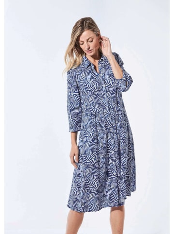GOLDNER Kurzgröße:  Blusenkleid mit Print und 3/4-Arm in royalblau / weiß / gemustert