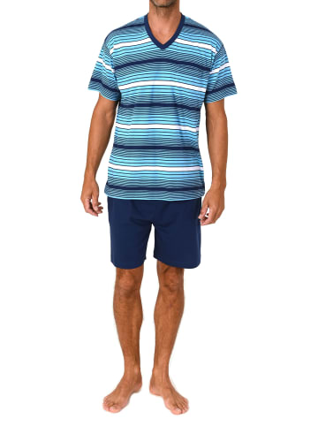 NORMANN Kurzarm Schlafanzug Shorty Pyjama Übergrößen in marine