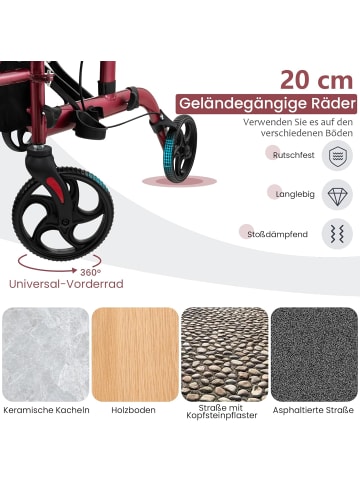 COSTWAY Rollator faltbar und leicht mit Sitz in Rot