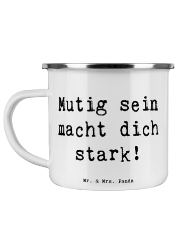 Mr. & Mrs. Panda Emaille Tasse Spruch Angst überwinden mit Spruch in Weiß