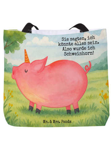 Mr. & Mrs. Panda Strandtasche Einhorn Schwein Design mit Spruch in Weiß