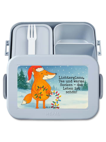Mr. & Mrs. Panda Bento-Brotdose Fuchs Weihnachten Design mit Spruch in Blau Pastell