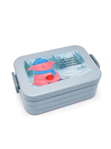 Mr. & Mrs. Panda Snackbox Schwein Glühwein Design mit Spruch in Blau Pastell