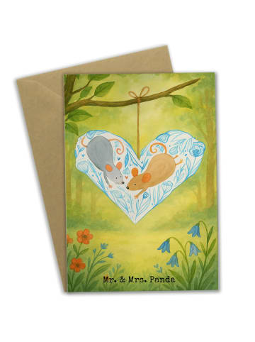 Mr. & Mrs. Panda Glückwunschkarte Mäuse Herz Design ohne Spruch in Weiß