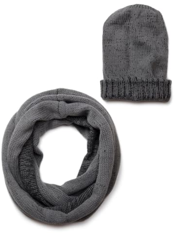 styleBREAKER Strick Loop und Beanie Set in Grau