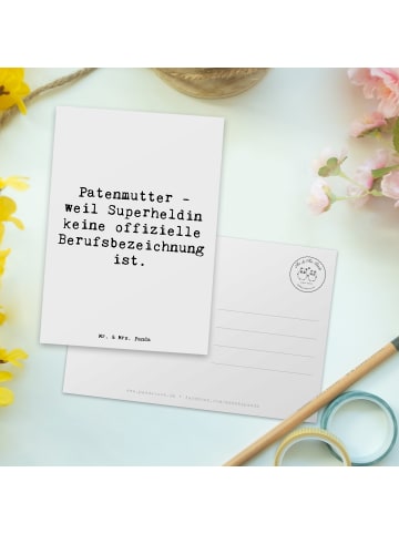 Mr. & Mrs. Panda Postkarte Patenmutter Superheldin mit Spruch in Weiß