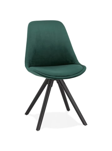 KADIMA DESIGN Essstuhl Samt & Holz, Moderner Vintagesessel, Designstuhl in Grün-Schwarz