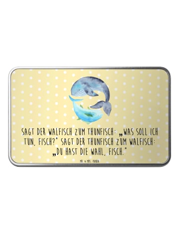 Mr. & Mrs. Panda Metalldose Walfisch Thunfisch mit Spruch in Gelb Pastell