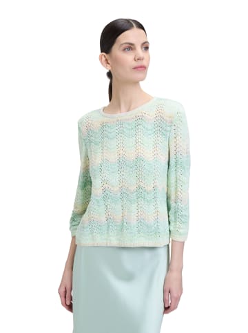 CARTOON Lochstrick-Pullover mit Rundhalsausschnitt in Green/Beige