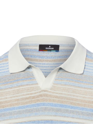 Ragman Strick-Poloshirt in hellblau ecru - 0001