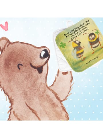 Mr. & Mrs. Panda Topfhandschuhe Hummeln Kleeblatt Design mit Spruch in Weiß