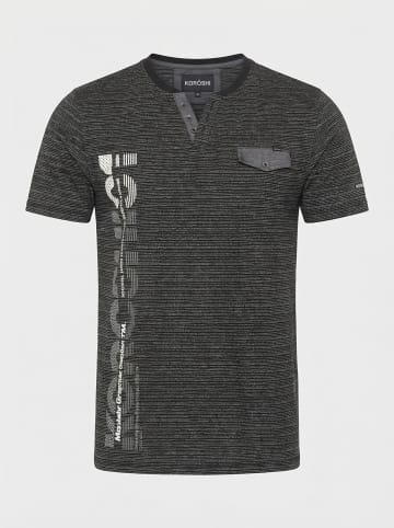 KOROSHI Henley cotton bedrucktes fancy t-shirt in Schwarz