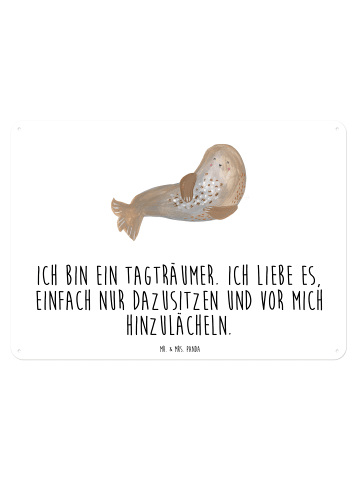 Mr. & Mrs. Panda Blechschild Robbe Lachen mit Spruch in Weiß
