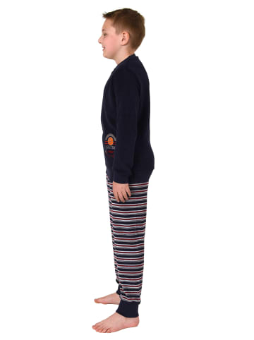 NORMANN Frottee langarm Schlafanzug Pyjama Bündchen und Basketball - 77021 in marine