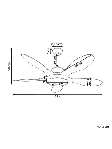 Beliani Deckenventilator mit Licht BARBET in Braun/Weiß - (W) 132 x (H) 50 x (L) 132 cm