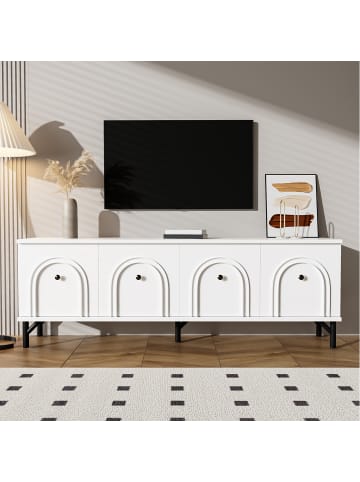 ABRIHOME Modernes 4-Tür-TV-Schrank in Weiß, 160 cm – Stilvoll, praktisch & leise
