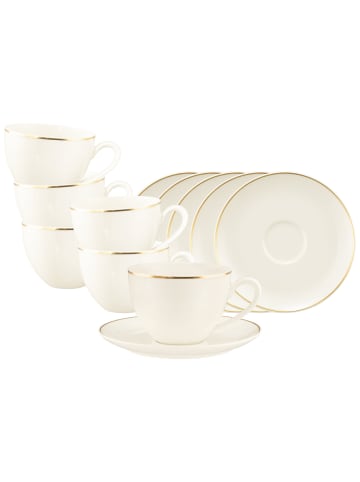Seltmann Weiden 6er Set Milchkaffeetassen mit Untertassen Savona Goldlinie in Creme 340 ml in creme