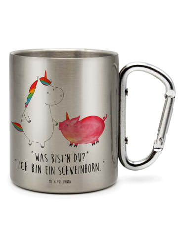 Mr. & Mrs. Panda Edelstahlbecher Einhorn Schwein mit Spruch in Silber