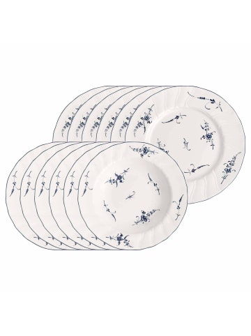 Villeroy & Boch 12er Set Tafelservice Vieux Luxembourg weiß-blau in weiß-blau