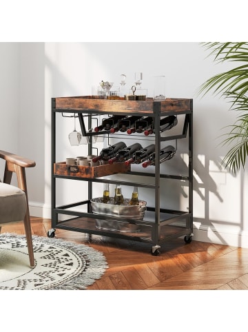 COSTWAY Servierwagen mit abnehmbarem Tablett in Braun