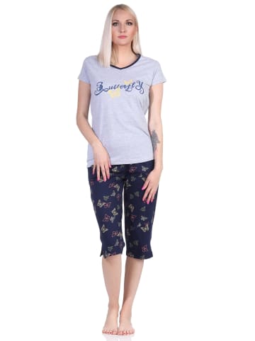 NORMANN kurzarm Capri Schlafanzug Pyjama Schmetterling - 72655 in Grau