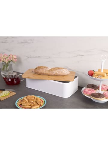 Zeller Brotkasten mit Bamboo Deckel in Weiß, (B) 23 x (H) 13 x (L) 43 cm