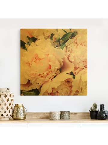 WALLART Leinwandbild Gold - Pfingstrosen Hellrosa in Rosa