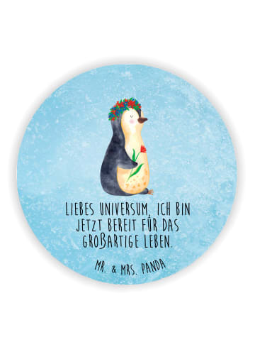 Mr. & Mrs. Panda Rund Magnet Pinguin Blumen mit Spruch in Eisblau