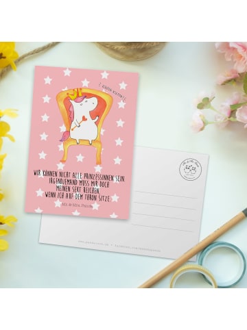 Mr. & Mrs. Panda Ansichtskarte Einhorn Prinzessin mit Spruch in Rot Pastell