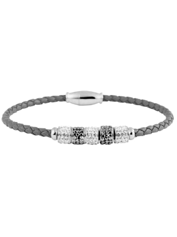 Adeliás Damen Armband aus Leder mit Strass Steinchen 19 cm in grau