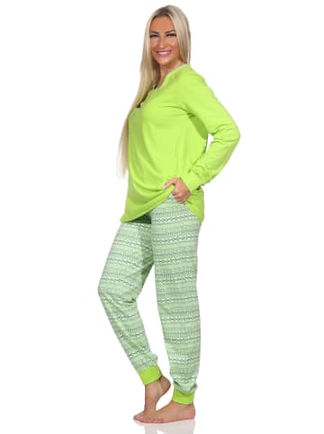 NORMANN Langarm Schlafanzug Pyjama Bündchen Ethnolook - 85163 in grün