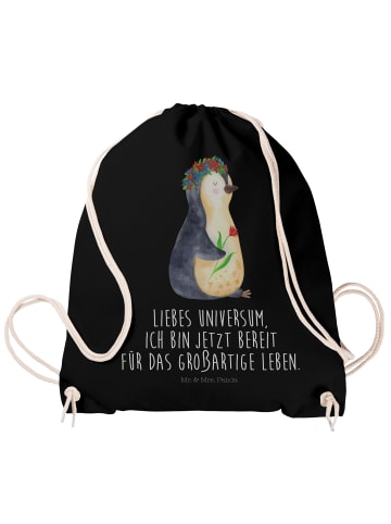 Mr. & Mrs. Panda Jutebeutel Pinguin Blumen mit Spruch in Schwarz