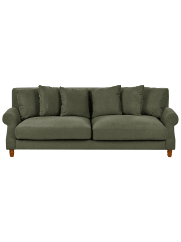 Beliani 3-Sitzer Sofa EIKE in Grün/Dunkler Holzfarbton - (W) 229 x (H) 82 x (L) 102 cm
