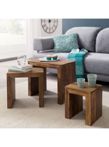 FineBuy Beistelltisch in Braun / Sheesham / 30x50x45