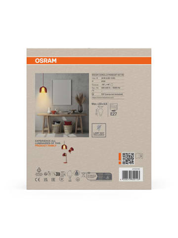 Osram Decor Corolle Pendelleuchte E27 Rot Metall Glas