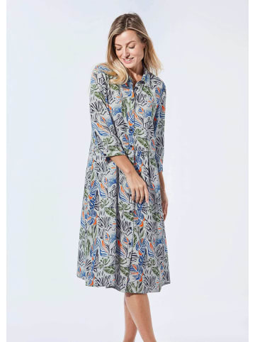 GOLDNER Kurzgröße:  Kleid Blusenkleid mit Hemdkragen in sand / blau / orange / gemustert