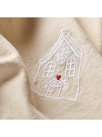 IB Laursen Stoffserviette TRADITION Natur WEIHNACHTSHAUS und rotem HERZ