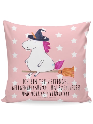 Mr. & Mrs. Panda kuschelkissen 40x40 Einhorn Hexe mit Spruch in Rot Pastell