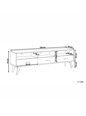 Beliani TV-Möbel LIBERTY in Weiß/Braun - (W) 180 x (H) 55 x (L) 40 cm